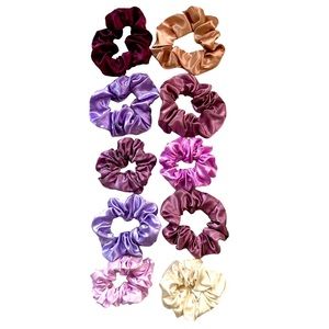 NEW 10 Satin Scrunchies Hair Ties Bundle
